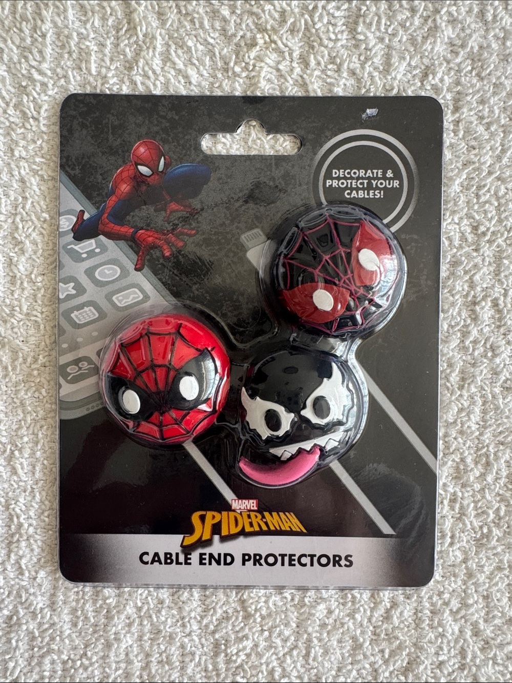 Marvel Spider-Man & Venom Cable End Protectors - Red, Black, White